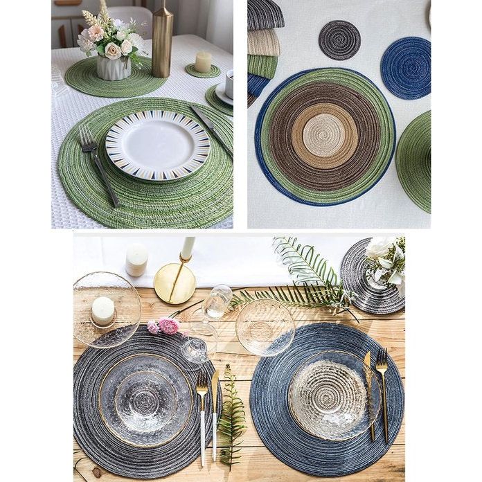 Placemats, wasbare placemats, ook als onderzetters, koffiemat, ronde antislip placemats, eettafel, Europese stijl, natuurlijk materiaal, tafelmat van handgeweven stof (beige-30cm-6st)