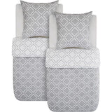 Beddengoed, 135 x 200 cm, 4-delig dekbedovertrek - beddengoedsets 135 x 200 cm, microvezel, met 2 kussenslopen van 80 x 80 cm, Öko-Tex beddengoedset, rasterpatroon, met ritssluiting, grijs