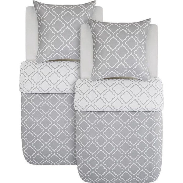 Beddengoed, 135 x 200 cm, 4-delig dekbedovertrek - beddengoedsets 135 x 200 cm, microvezel, met 2 kussenslopen van 80 x 80 cm, Öko-Tex beddengoedset, rasterpatroon, met ritssluiting, grijs
