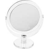 Staande spiegel rond dubbelzijdig normaal en 7x vergroting make-up spiegel diameter 16 cm hoogte 22 cm metaal/acryl