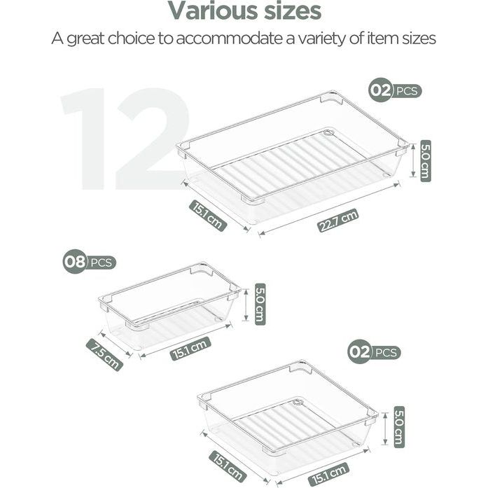 Opbergsysteem voor laden, 12 stuks, make-uptafel, organizer, schuifladen, organizer, pennenhouder, make-up-organizer voor keuken, badkamer, kantoor