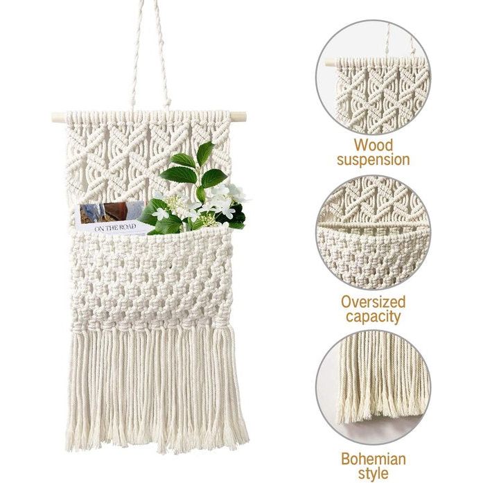 Macrame muur opknoping wanddecoratie chique handgemaakte katoen geweven Boheemse Home decor tijdschrift opslag organisator Tapestry Bag Boho Wall Decor