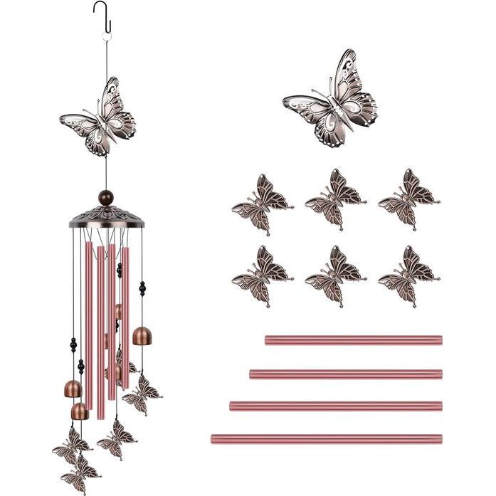 Windgong voor buiten, windgong vlinders aluminium buis met S-haken, windgong om buiten op te hangen - patio tuindecoratie windgong cadeaus voor moeder vrouw dochter vriendin