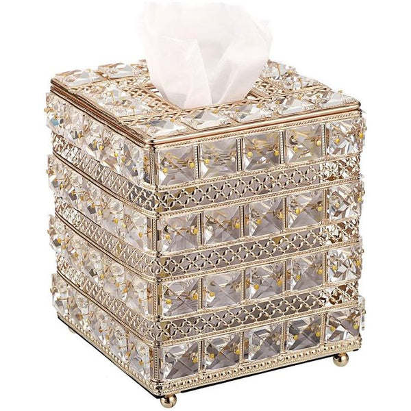 Kristal Gouden Cosmetische Tissue Box Glas Metalen Tissue Box Tissue Box Tissue Box Decoratie voor Woonkamer Eetkamer Hotel Restaurant Kantoor Vierkant