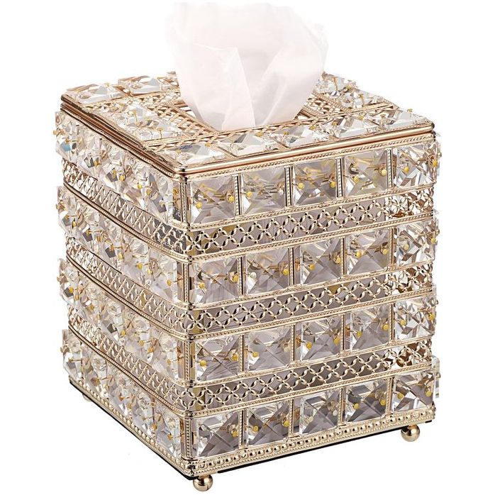 Kristal Gouden Cosmetische Tissue Box Glas Metalen Tissue Box Tissue Box Tissue Box Decoratie voor Woonkamer Eetkamer Hotel Restaurant Kantoor Vierkant