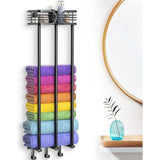 Handdoekhouder voor aan de muur, handdoekhouder met plank en 3 haken, handdoekhouder voor de badkamer kan tot 6 grote afmetingen (160 x 100 cm) van opgerolde handdoeken, mat zwart