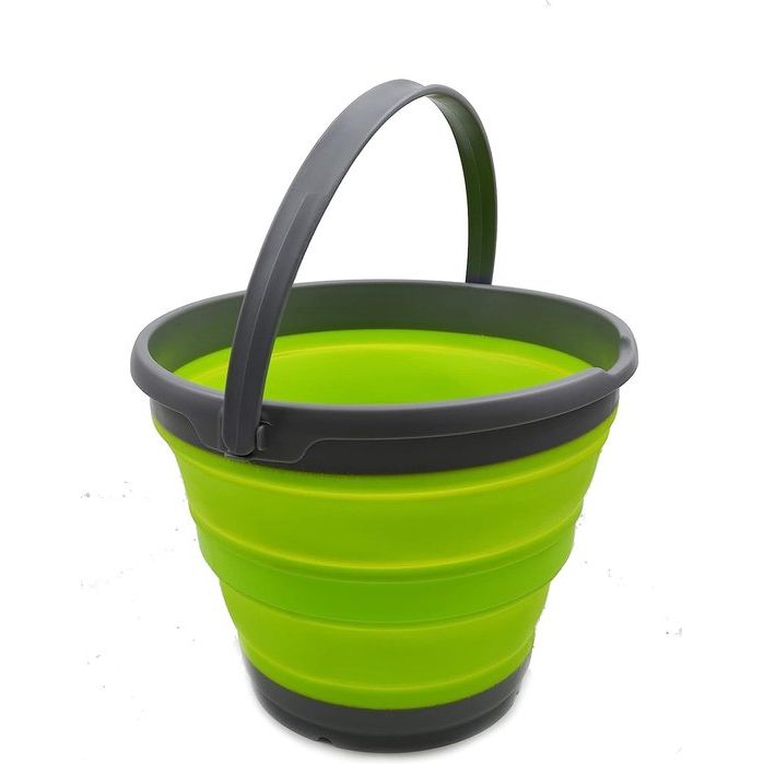 10L opvouwbare plastic emmer - opvouwbare ronde kuip - draagbare viswateremmer - ruimtebesparende buitenwaterpot, maat 33 cm diameter (1, donkergrijs/fluorescerend groen)