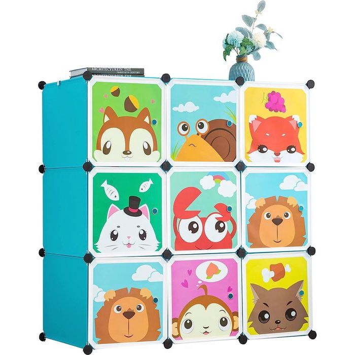 Uitbreidbaar kinderrek kinderkledingkast traprek boekenrek met deuren, diepere vakken dan normaal (45 cm vs. 35 cm), 110 x 47 x 110 cm blauw