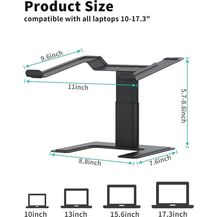 Laptopstandaard voor bureau Computerstandaard In hoogte verstelbaar Ergonomisch Notebook Laptop Riser Aluminium metalen beugel Compatibel met 10 tot 15,6 inch notebook Zwart