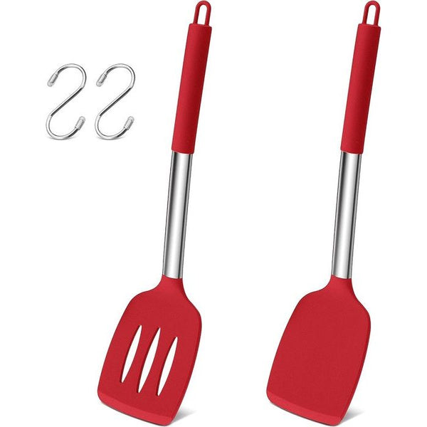 Keukenhulp, set van voedselveilige siliconen, rood keukengerei, kookgerei voor keuken, bakken, koken, hittebestendig en vaatwasmachinebestendig, 2 stuks