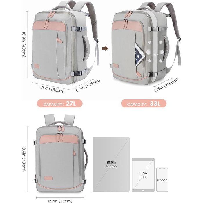 LOVEVOOK Uitbreidbare Handbagage Rugzak Voor Dames - Reisrugzak Cabin Bag