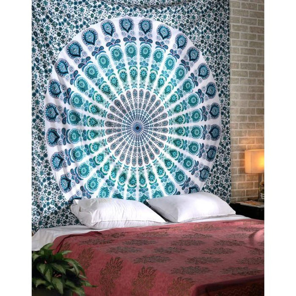 Mandala, Ombre Peacock Wall Hanging and Bedspread Living Room Tapestry Home Decor Boho Tapestry in Various Sizes and Colours