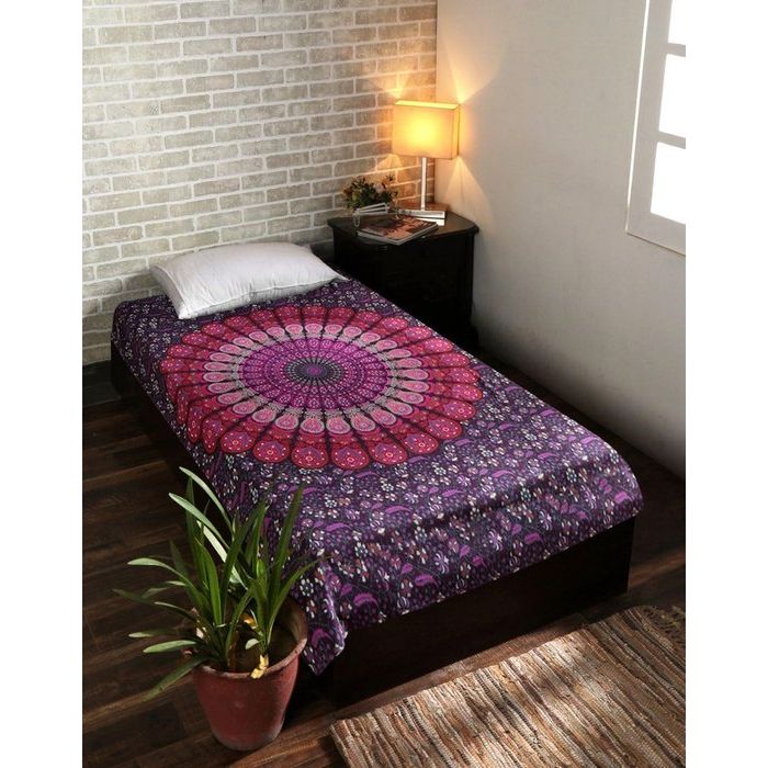 Mandala Wandkleed, Indiaas, bohemian orange psychedelic, bloemenmotief, boho