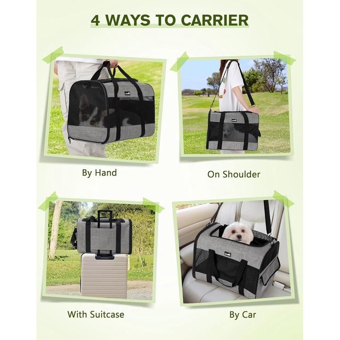 Hondentas Opvouwbare hondenbox Auto met ademend gaasstof Kattentransportbox voor kat Hondentransportbox voor op reis Hondendraagtas voor katten puppy's jonger dan 8 kg Grijs