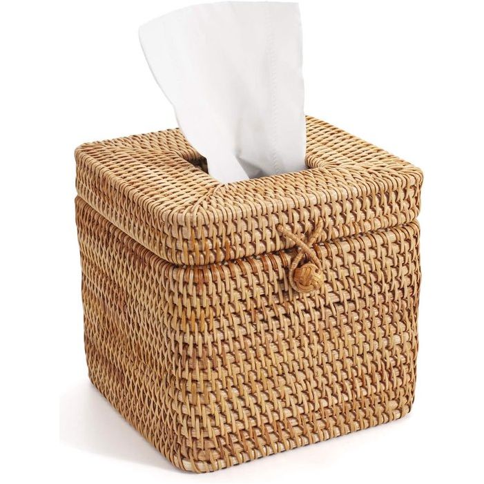 Rotan gezichtsdoekjesdoos, decoratieve geweven gezichtsdoekjeshouder, tissuedispenser voor badkamer/keuken/kantoor, 14,5 x 14,5 x 12,7 cm