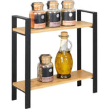 Lou Kitchen Shelf, Elegant Metal Kitchen Worktop Shelf with Bamboo Boards, Two Tiers for More Storage Space in the Kitchen, 32 x 33 x 11 cm, Black/Tan