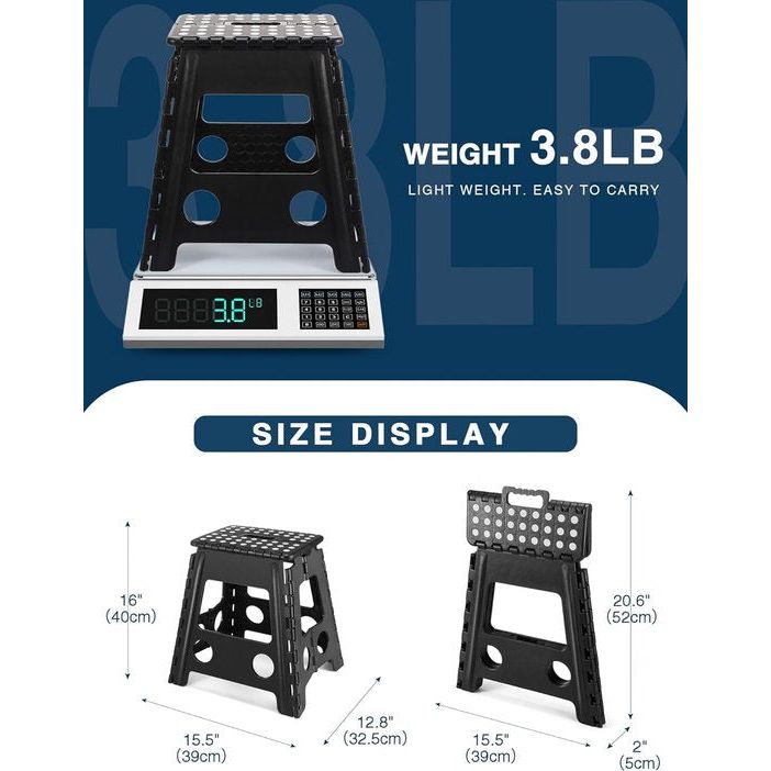 Opstapkruk, 40 cm, zwart, opvouwbare kruk, opstapkruk, draagbare klapkruk, inklapbaar, badkruk, klapstoel, voetenbankje, tot 136 kg, voor volwassenen