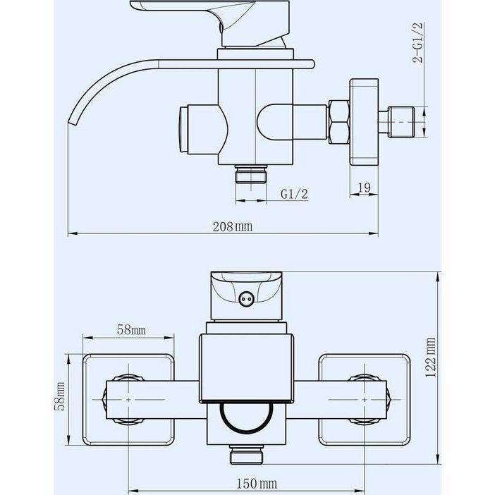Badkuipkraan, waterval, waterkraan, badkuip, mengkraan met drukschakelaar, eenhandsbadarmatuur van messing, badarmatuur, opbouwbadkraan voor badkamer, chroom