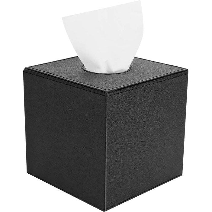 PU-lederen cosmeticadoekjes, vierkant, rolpapier, doekendoos, tissuebox met magnetische afdekking, steekjes, papieren zakdoekjes, dispenser voor eetkamer, badkamer, slaapkamer, auto, kantoor, zwart