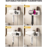 Föhnhouder zonder boren, föhnhouder voor aan de muur, zonder boren, föhnhouder met stekkerhouder en opbergvak, geschikt voor de meeste haardrogers, 16 x 6,5 x 12,6 cm