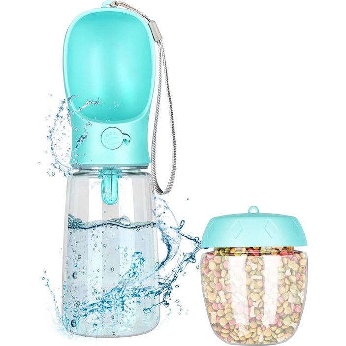 Drinkfles hond voor onderweg 550 ml hondendrinkfles onderweg waterfles honden drinkfles met 100 ml hondenvoer beker hondenbak onderweg draagbare waterfles hond waterdispenser reisbak