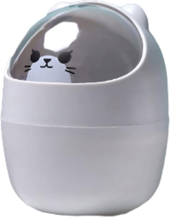 Tafelprullenbak met deksel, cartoon-katten-dierenvorm, mini-vuilnisemmer voor kantoor, kleine tafelafvalemmer, badkamer, vuilnisemmer voor badkamer, keuken, draagbaar, schattige stijl afvalbak