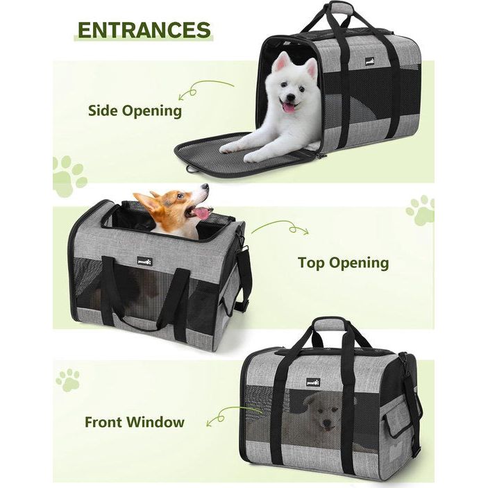 Hondentas Opvouwbare hondenbox Auto met ademend gaasstof Kattentransportbox voor kat Hondentransportbox voor op reis Hondendraagtas voor katten puppy's jonger dan 8 kg Grijs