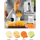 Cheese grater with handle, vegetable slicer with 3 interchangeable drum blades, kitchen grater for quick cutting, drum grater suitable for vegetables, fruits, etc.