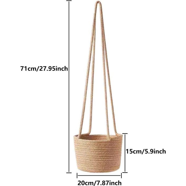 Macramé bloempot, hangend, voor binnen en buiten, gevlochten plantenmanden, 20 cm diameter, boho-bloemen, zeegras, plantenpot voor huis, tuin, bruiloft, wanddecoratie, jute