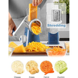 Cheese grater with handle, vegetable slicer with 3 interchangeable drum blades, kitchen grater, fast cutting, drum grater suitable for vegetables, fruits, etc.