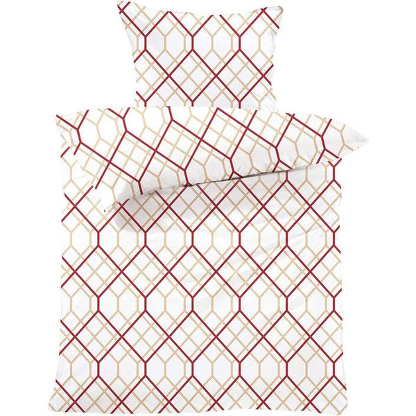 Beddengoedset - 135 x 200 cm + 80 x 80 cm Kleur: crème/rood 100% katoen, hoge kwaliteit met ritssluiting