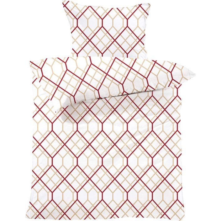 Beddengoedset - 135 x 200 cm + 80 x 80 cm Kleur: crème/rood 100% katoen, hoge kwaliteit met ritssluiting