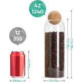 1240 ml voorraadpotten met kurk, set van 3, voorraadpotten, glazen kruidenpotjes van borosilicaatglas, luchtdicht glazen container, opslag keuken voor thee, kruiden, specerijen en