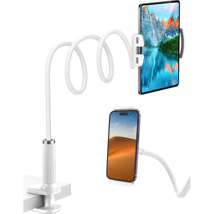 tablethouder, tablethouder - flexibele verstelbare arm in bed voor iPad/mobiele telefoon/Switch/Galaxy Tabs/Kindle Fire HD etc. en andere 4,7-10,6 inch apparaten 98cm totale lengte (wit)