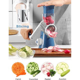 Cheese grater with handle, vegetable slicer with 3 interchangeable drum blades, kitchen grater, fast cutting, drum grater suitable for vegetables, fruits, etc.