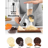 Cheese grater with handle, vegetable slicer with 3 interchangeable drum blades, kitchen grater for quick cutting, drum grater suitable for vegetables, fruits, etc.