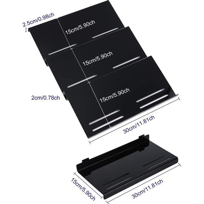 Kruidenlade insert van 30 cm tot 60 cm uittrekbaar, kruidenrek voor laden, organizer, kruideninzet lade op 3 niveaus - zwart