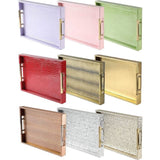 Dienblad van PU-leer, modern, elegant, rechthoekig, decoratief dienblad met metalen handvat, grote capaciteit, lederen serveerplaat voor eten, dranken, sieraden, sleutels, woonkamer, keuken, ijdelheid (karmijnrood)