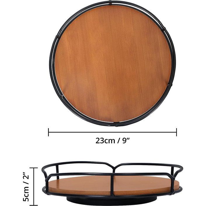 Draaitafelorganizer - 23 cm draaitafelkeuken voor kruiden en accessoires met geïntegreerde handgrepen en antislipbasis - gemakkelijk schoon te maken Bamboe en ijzer Rondell keukenkast