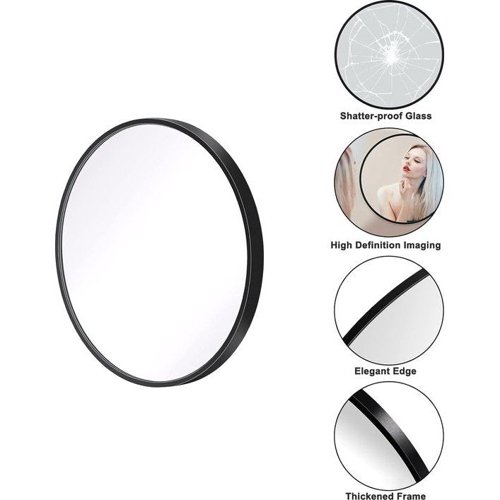 Ronde wandspiegel, 40 cm, met aluminium frame, decoratieve HD-wandspiegel, make-upspiegel voor badkamer/kleedkamer/woonkamer, onbreekbare spiegel (zwart)