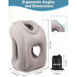 Reiskussen, nekkussen, opblaasbaar vliegtuig, opvouwbaar, draagbaar, comfortabel reiskussen, ondersteunt het hoofd en beschermt de cervicale wervelkolom, nekkussen voor vliegtuigen, treinen, autoritten, grijs