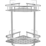 Douchemand zonder boren hoek - badkamerrek mat zilver - doucherek hoek badkamer organizer, douchemandjes plakpads in plaats van boren, aluminium hoekrek badkamer 2-laags doucheplank zonder