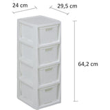 Shelf in Rattan Design, BPA-Free Plastic PP (polypropylene), White, 29.5 x 24 x 64.2 cm, 4 Baskets