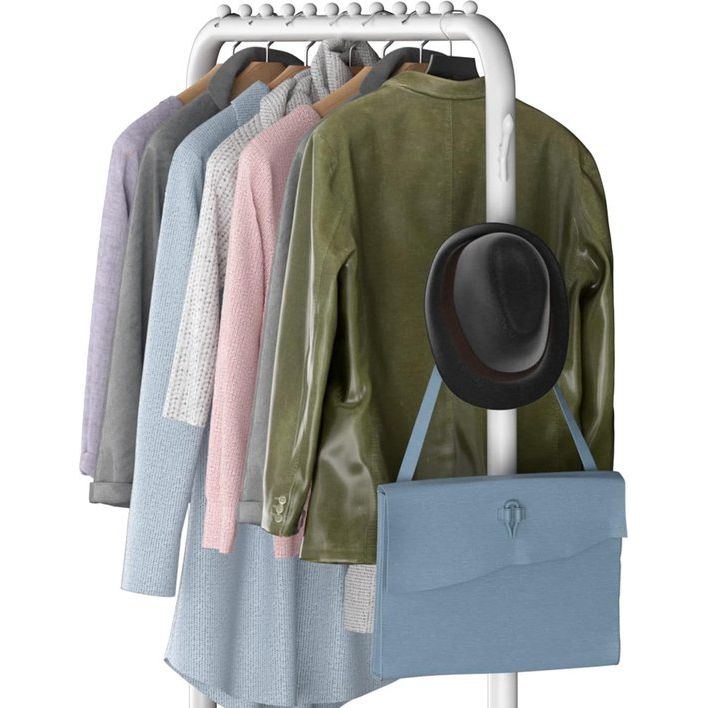 Kledingrek, multifunctioneel kledingroede, kledingroedes voor slaapkamers, minimalistisch design kledingrek, kledingroede met 8 zijhaken, vrijstaande kledingroede, wit