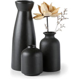 Zwarte keramische vazen, set van 3 kleine bloemenvazen voor decoratie, moderne rustieke boerderij, huisdecoratie, decoratieve vazen voor pampasgras