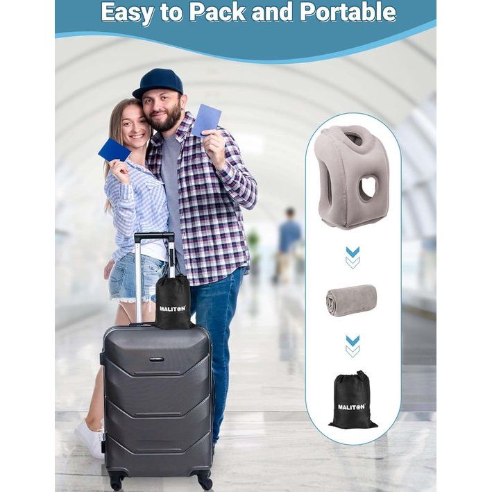 Reiskussen, nekkussen, opblaasbaar vliegtuig, opvouwbaar, draagbaar, comfortabel reiskussen, ondersteunt het hoofd en beschermt de cervicale wervelkolom, nekkussen voor vliegtuigen, treinen, autoritten, grijs