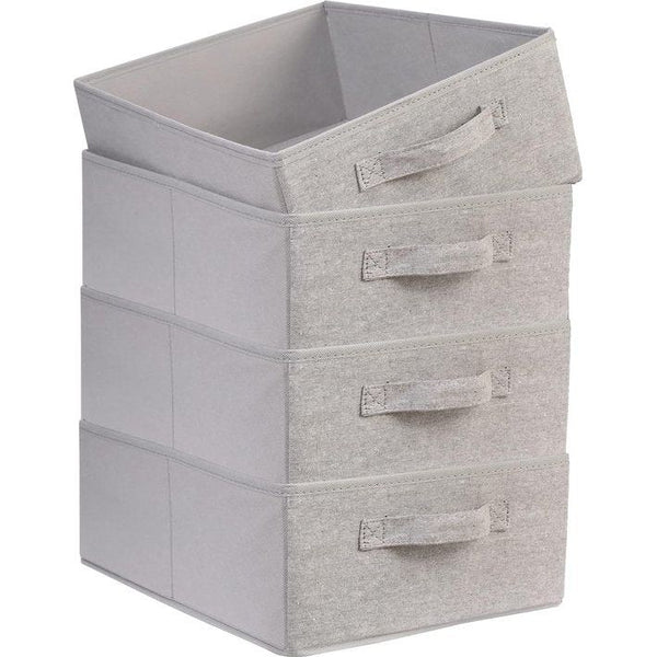 Foldable storage boxes fabric, wardrobe drawer organizer system for wardrobe, clothes, underwear, etc., set of 4, gray. Opvouwbare opbergdozen van stof, kastlade-organizersysteem voor kledingkast, kleding, ondergoed, enz., set van 4, grijs.