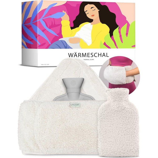 Warmwaterkruik XXL met warmwaterkruik I incl. geschenkverpakking I warmtegordel voor rug, buik en nek I draagbare warmwaterkruik met riem om te binden I periodes warmtegordel