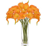 kunstbloemen, 16 stuks, met glazen vaas, zeer echt, kunstbloemen, calla PU, latex, echte touch, Calla nepbloemen, oranje, voor bruiloft, feest, woonkamer, kantoor, hotel, keuken