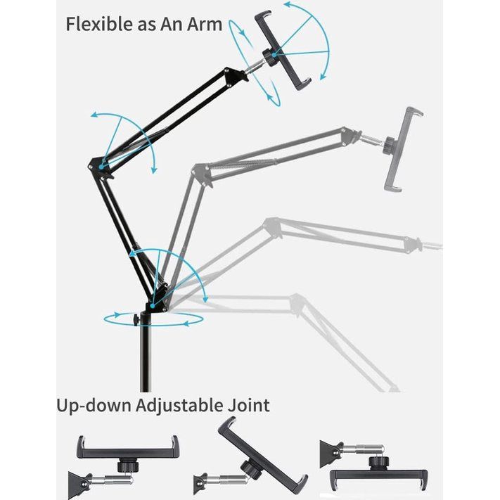 Tablet Floor Stand with 3kg Base, Angle Heights Adjustable Foldable Arm Phone Holder for Bed Sofa Use, Holder for 4.7-11 Inch iPad Pro Air Mini, iPhone, Samsung Tab, Kindle, E-Reader